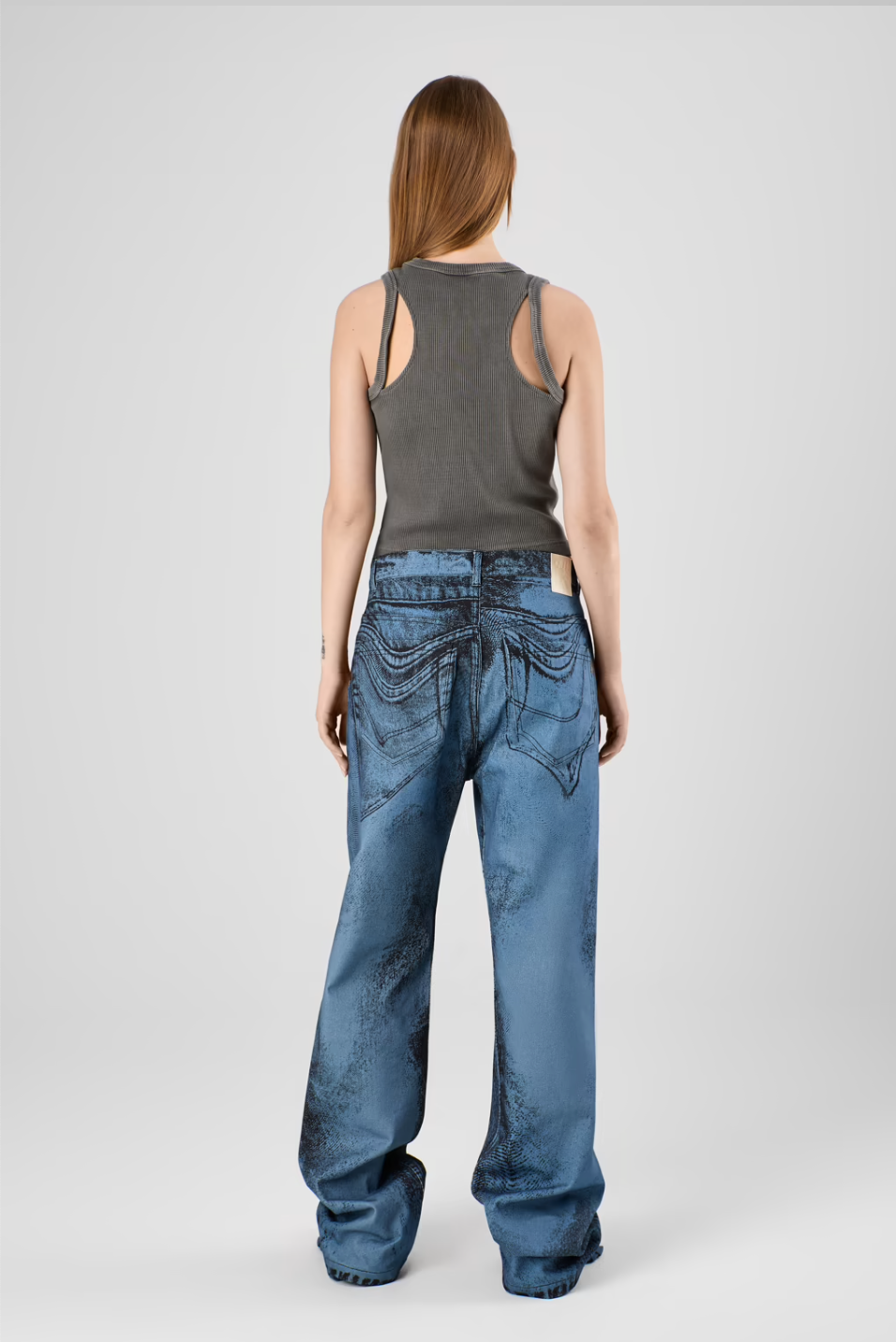 BLUE WAVE PRINT WIDE-LEG DENIM