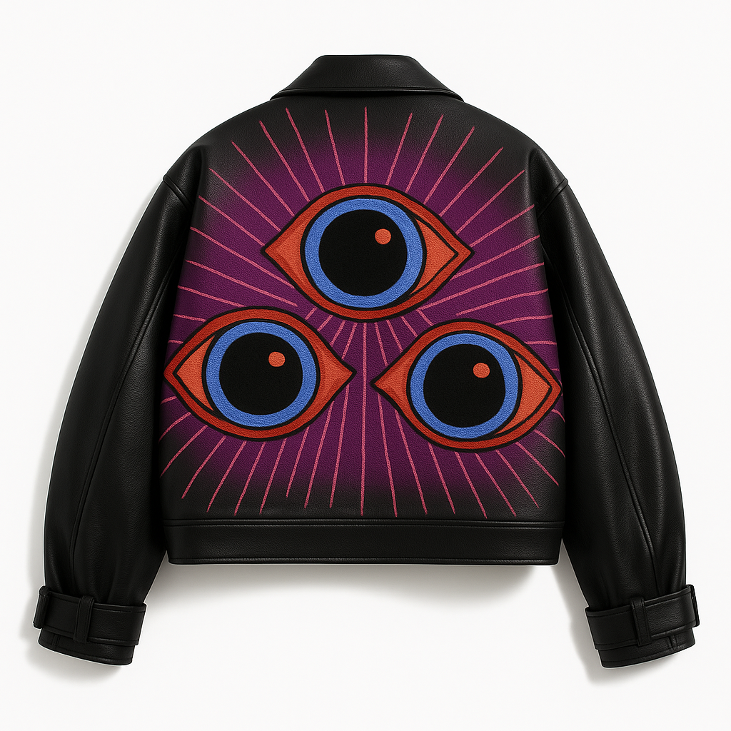 “EYE CONQUER” Cropped Leather Jacket – Limited Edition