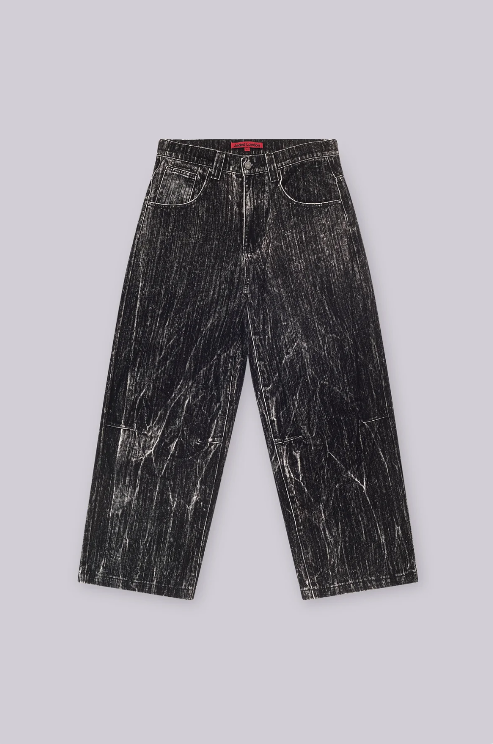 BLACK CRACKLE WIDE-LEG DENIM