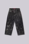BLACK CRACKLE WIDE-LEG DENIM