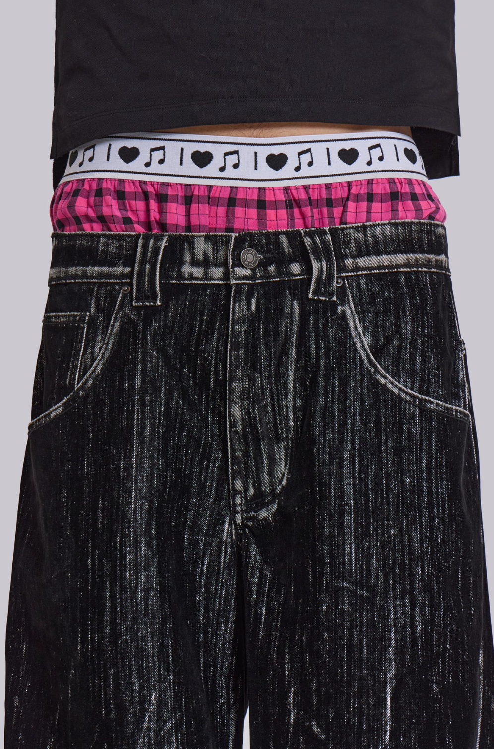 BLACK CRACKLE WIDE-LEG DENIM